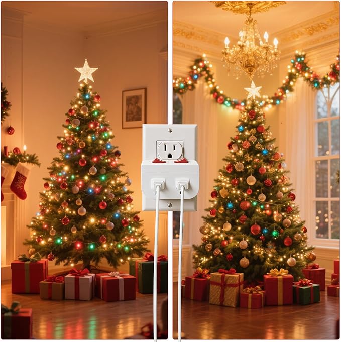Oviitech Grounded Outlet Wall Tap Adapter with Red Indicator On/Off Power Switch (3 PK/Double Switch)