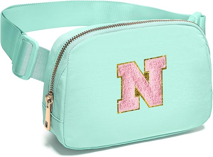 Gitus Belt Bag Fanny Pack Crossbody Bags with Initial Letter Patch Cute Stuff Birthday Gifts for Teenager Girls Trendy Preppy Stuff for Teen Girls Cool Stuff for Teens (Mint Green-N)