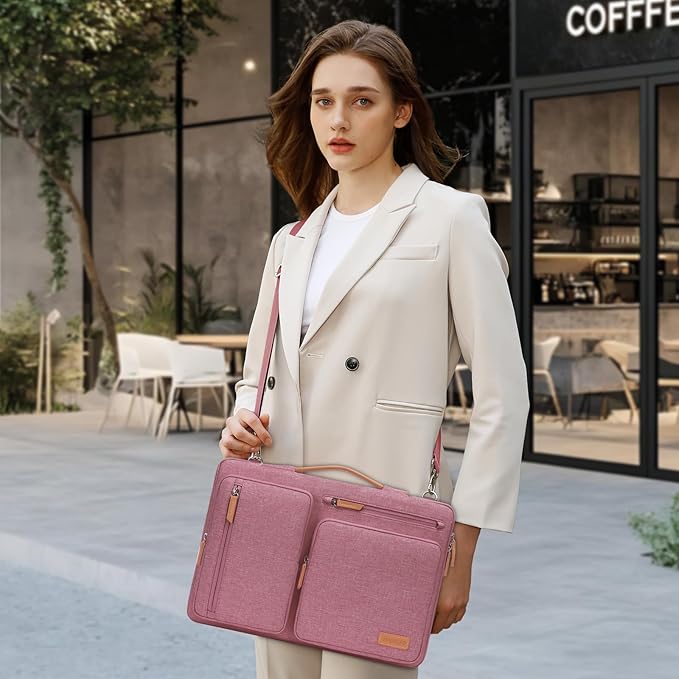 MOSISO 360 Protective Laptop Shoulder Bag,15-15.6 inch Computer Bags Compatible with MacBook Pro 16 inch, HP, Dell, Lenovo, Asus Notebook,Side Open Messenger Bag with 4 Zipper Pockets, Dusty Rose