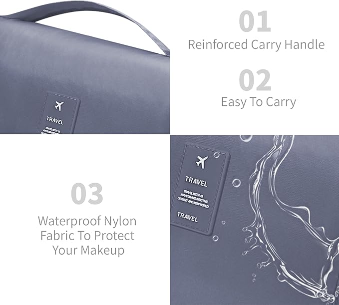Lcsmaokin Large Capacity Toiletry Bag Travel Bag with Hanging Hook for Men and Women Waterproof Travel Cosmetic Bag Bathroom Storage Bag for Brushes Set,Mens Bathroom Bag Accessories-Grey