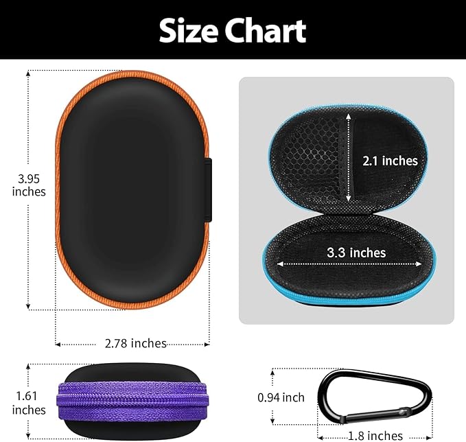 2Pack Oval Earbud Case Portable EVA Carrying Case Storage Bag Cell Phone Accessories Organizer with Carabiner for Earphone, Earbud, Earpieces, SD Memory Card, Camera Chips, Black/Purple