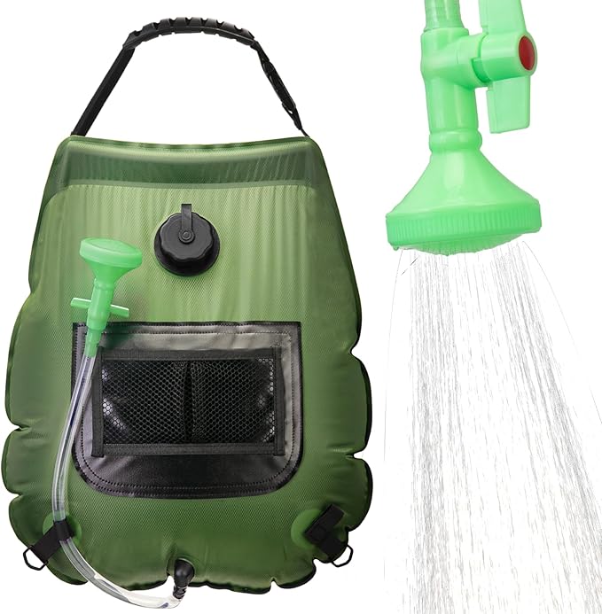 FENSAN Solar Portable Shower Bag, 5 Gal/20L Solar Heating Outdoor Camping Shower Bag with On-Off Switchable Shower Head&Removable Hose Suitable for Camping, Hiking, Travel, Beach Swimming