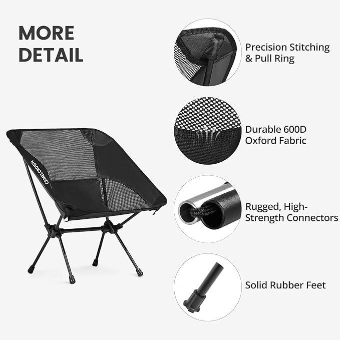 CAMEL CROWN Camping Chair Heavy Duty Backpacking Chair - Ultra-Light Folding Chair with Carry Bag, Portable Compact for Outdoor, Lawn, Hiking, Beach, Picnic