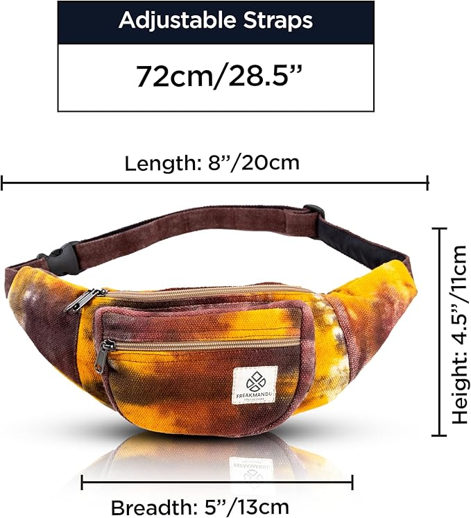 Freakmandu Eco-Friendly Boho Hippie Style Hemp Fanny Pack Hip Waist Bag for Hiking Running Jogging (Fall Magic)