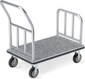 Hotel Luggage Cart, 900LBS Load Capacity Bellman's Cart with 8" Wheels, Brushed Stainless Steel Commercial Grade Hotel Luggage Trolley with Grey Carpeted Deck for Hotels (42''L x 25''W x 38''H)