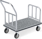 Hotel Luggage Cart, 900LBS Load Capacity Bellman's Cart with 8" Wheels, Brushed Stainless Steel Commercial Grade Hotel Luggage Trolley with Grey Carpeted Deck for Hotels (42''L x 25''W x 38''H)