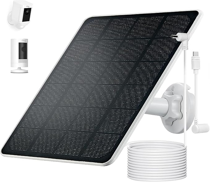 Ring Camera Solar Panel Charger, Compatible with Stick Up Cam, Stick Up Cam Pro, Spotlight Cam Plus/Pro, 5W5V, Weatherproof, 3M/9.8FT Cable (1Pack)