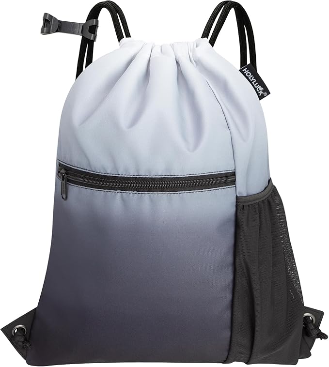 HOLYLUCK Men & Women Outdoor Sport Gym Sack Waterproof Drawstring Backpack Bag (Standard with drawstring, Gradient Black)