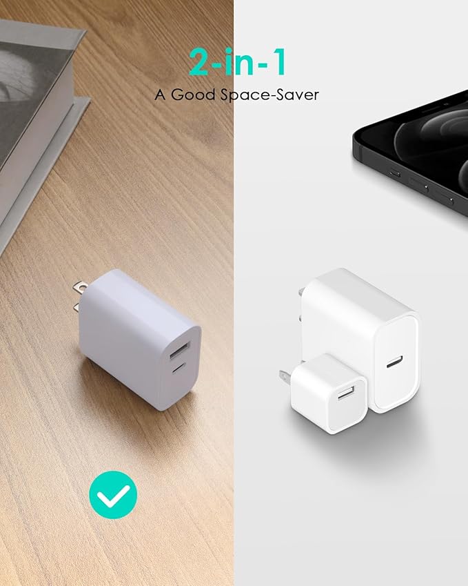 [4 Pack] USB C Charger Block Fast Charging Multiport Adpater [PD 20W USB-C & QC 3.0 USB-A Port] for i Phone 17/16/15/14/13/12/11/X/8, i Pad, Galaxy, Google, Galaxy & More [Purple]