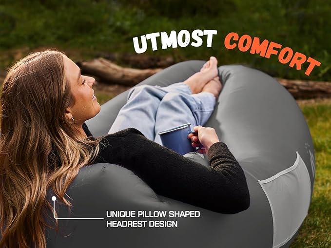 WEKAPO Inflatable Couch Air Lounger Chair - Camping & Beach Accessories, Portable Blow up Sofa for Hiking, Lawn, Indoor/Outdoor Movies & Music Festivals. Lightweight and Easy to Set Up Air Hammock