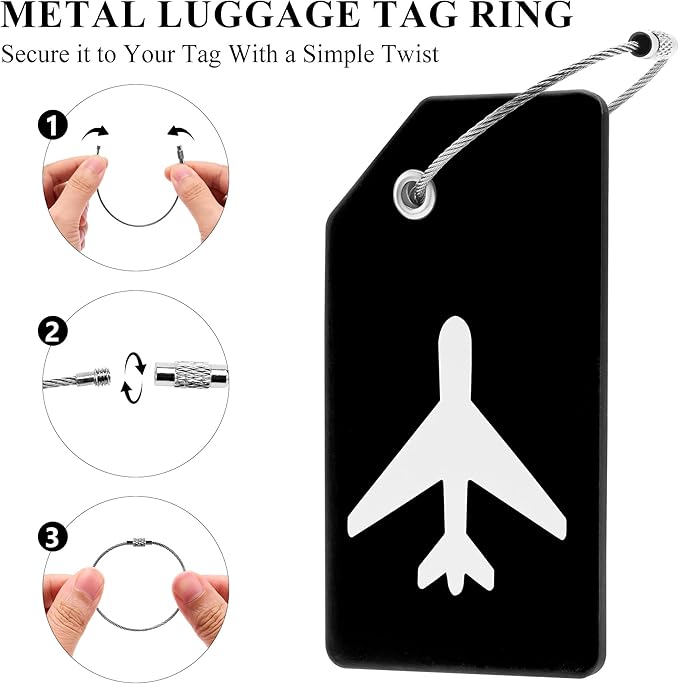 14 Pack Silicone Luggage Tag for Suitcases with Stainless Loop, TSA Approved, Privacy Protection Travel Essentials Bag Tags by Gostwo, Black