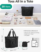 BAGSMART Foldable Tote Bag with Drawstring Bag, Tote Bag Shoulder Bag Top Handle Handbag for Travel, Work, Beach, Gym