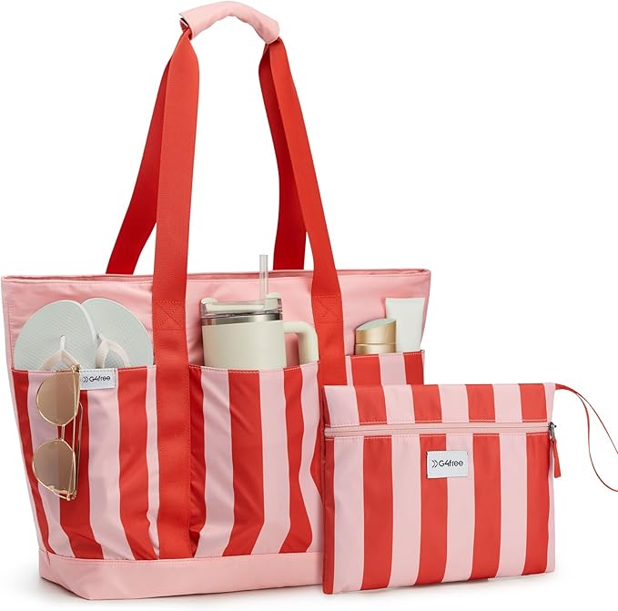 G4Free Beach Bag,Waterproof Beach Tote Pool Bags for Women,Compatible with Cup,Foldable for Weekender Travel