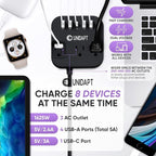 European Plug Adapter, Unidapt US to UK Europe Power Strip for EU/UK/US with USB C and 4 USB Ports, 3 AC Outlets, Wall Mountable, 5ft Extension Cord, for Travel Cruise Ship Home (Black)