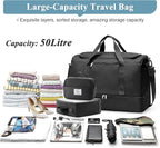 Large Travel Duffle Bag,Carry on Overnight Weekend Bag with Shoes Compartment,Weekender Bags for Women for Travel Business Trips Sport Hospital,3 Pcs Set,Black