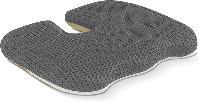 Gooo&Ma Air Fiber Seat Cushion for Office Chair, Breathable U-Shape Tailbone Relief Cushion for Desk Chair, Washable Ergonomic Chair Pad for Driving & Gaming, Cooling Mesh Back Support(Grey)