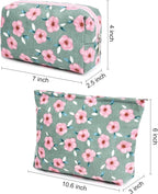 SOIDRAM 2 Pieces Sakura Makeup Bag Large Cosmetic Bag Capacity Canvas Mix Travel Toiletry Bag Organizer Cute Makeup Brushes Aesthetic Accessories Storage Bag for Women, Sakura Mix Green
