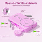 Magnetic Portable Charger Built-in Cables,10000mAh Fast Charging Wireless Charger Station External Battery Pack Slim Pocket Size Power Bank with Stand Compatible with iWatch, iPhone