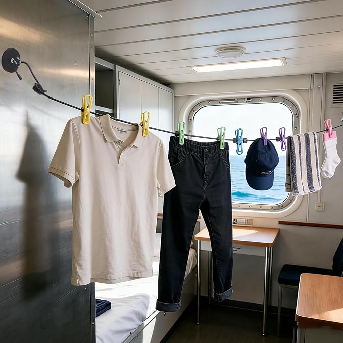 Magnetic Clothesline for Cruise Ship Cabin Approved - Portable Travel Clothes Line,Strong Rubber Coated Non-Scratch Magnets,Travel Clothesline for Cruise Ship Essentials(Updated Stronger Magnets)