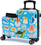 smilesun 20" Ride-On Suitcase for Kids, Cute Pattern, Lightweight Hardshell Carry-On Luggage with Double Spinner Wheels, TSA Lock for Boys & Girls（Blue）