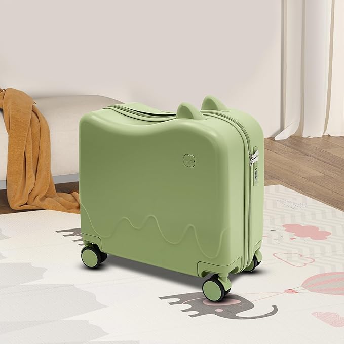 18" Kids Ride-On Suitcase,Children's Carry On Luggage Case,Rolling Luggage With Lock,Travel Trolley Case for Short Trips,School Trips,Outings (Olive green)