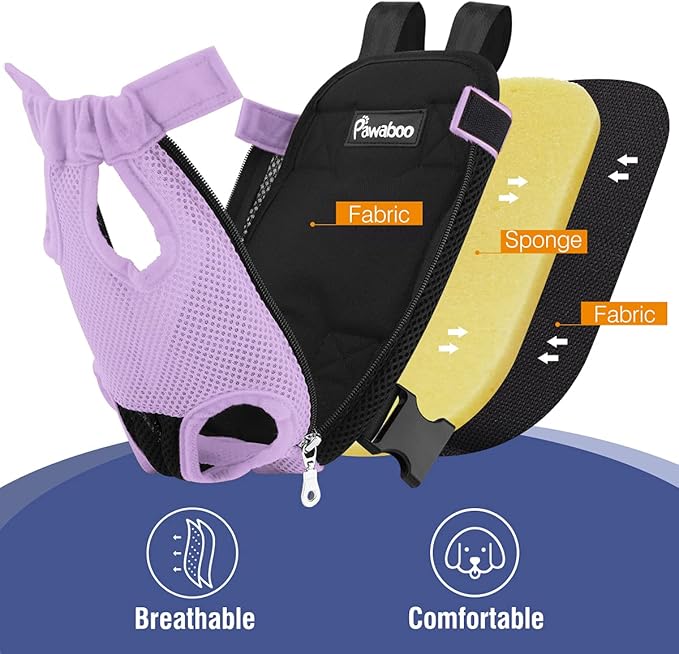Pawaboo Pet Carrier Backpack, Adjustable Pet Front Cat Dog Carrier Backpack Travel Bag, Legs Out, Easy-Fit for Traveling Hiking Camping for Small Medium Dogs, Extra Large (Pack of 1), Black + Purple