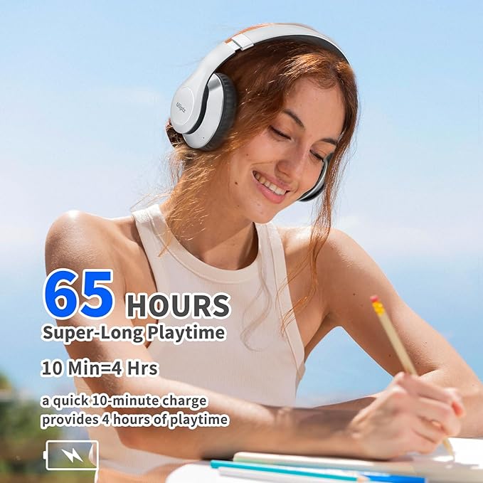Uliptz Wireless Bluetooth Headphones, 65H Playtime, 6 EQ Sound Modes, HiFi Stereo Over Ear Headphone with Microphone, Foldable Lightweight Bluetooth 6.0 Headphones (Silver)