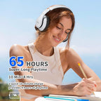 Uliptz Wireless Bluetooth Headphones, 65H Playtime, 6 EQ Sound Modes, HiFi Stereo Over Ear Headphone with Microphone, Foldable Lightweight Bluetooth 6.0 Headphones (Silver)
