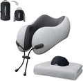 urnexttour Neck Pillow and Blanket Set for Travel Memory Foam Design Models Pillows with Eye Mask and 50% More Storage Bag Traveling Essentials Plane Car Flight Rest Sleeping Use Adult, Light Gray