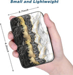 Credit Card Holder, Mini Aluminum Card Wallet RFID Blocking Slim Metal Hard Card Case for Women Men, Black Gold Marble