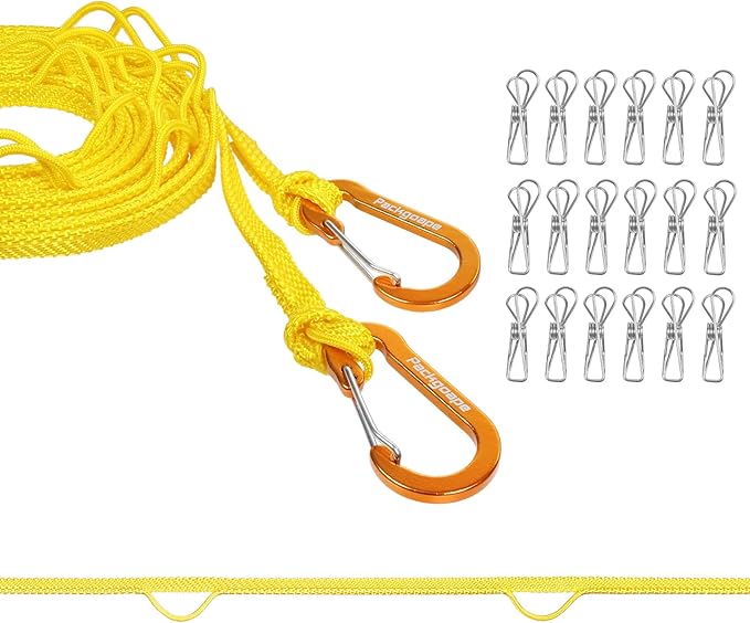 Portable Travel Clothesline, Windproof Clothes Laundry Line with Clothespins & Hang Holes, Indoor & Outdoor Clothes Drying Rope for Hotel, Backyard,Cruise Ships, Camping