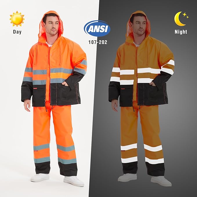 ProtectX High Visibility Waterproof Rain Gear for Men and Women, Hi Vis Reflective Safety Rain Jacket and Pant Suits Workwear