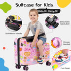 smilesun 20" Ride-On Suitcase for Kids, Cute Pattern, Lightweight Hardshell Carry-On Luggage with Double Spinner Wheels, TSA Lock for Boys & Girls (Candy Garden Pink, 20-inch)