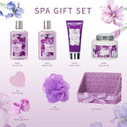 Gifts for Women - 9 Pcs Lavender Bath and Body Gift Basket, Set Spa Gift Basket for Women, Gift Baskets, Spa Kit | Christmas Gifts, Birthday, Mothers Day, Valentines Day Gift Set for Her All Occasion