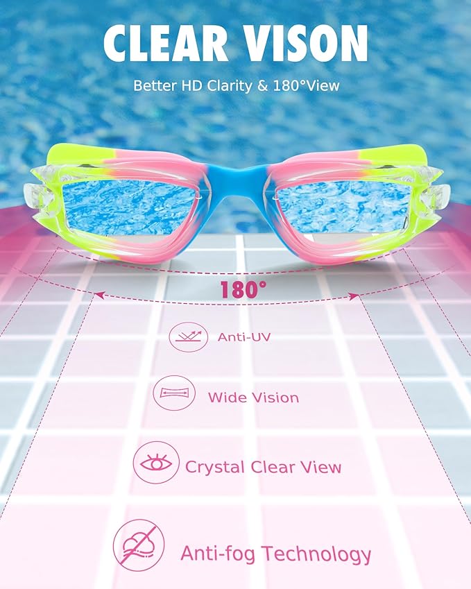 Aegend Swim Goggles for Kids Youth 3-14 Anti-Fog Anti-UV Comfort Fit Goggles for Swimming