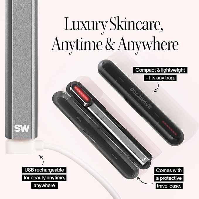 Solawave 4-in-1 Red Light Therapy Wand for Face & Neck | Beauty Device with Galvanic Current, Massager & Warmth | Anti-Aging, Wrinkle Reduction, Skin Tightening, Depuffing & Rejuvenation (Matte Black)