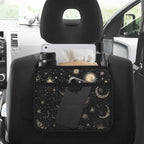 Car Backseat Organizer, PU Leather Back of Seat Car Hanging Organizer with Pockets Leakproof Car Garbage Bag Hanging Car Seat Storage Box Travel Accessories Foldable (Moon & Stars Black)