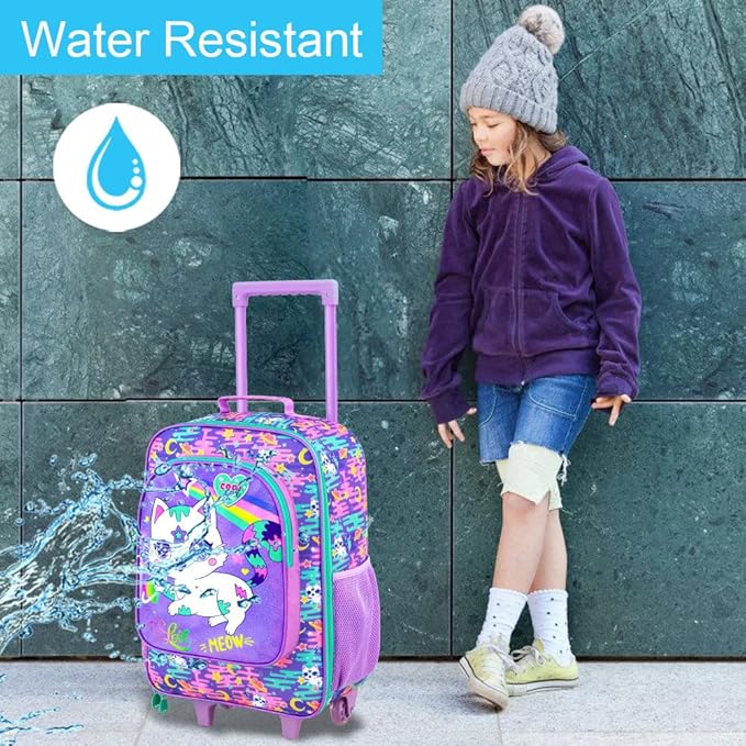 2Pcs Girls Suitcase Set, Kids Carry on Rolling Luggage with Wheels, Cat Travel Suitcases with Toddler Backpack(Pink)