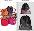 8PCS Dust Bags for Handbags Jumbo Travel Shoe Bags Purses Organizers Storage Bags with Rope Clear Window Dustproof Drawstring Bag Storage Pouch for Men and Women - Black, 23.6 x 19.7 in