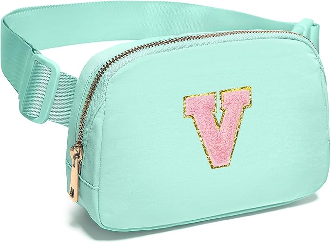 Gitus Belt Bag Fanny Pack Crossbody Bags with Initial Letter Patch Cute Stuff Birthday Gifts for Teenager Girls Trendy Preppy Stuff for Teen Girls Cool Stuff for Teens (Mint Green-V)