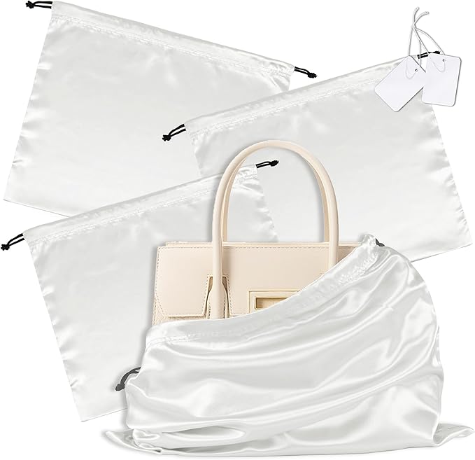 Vonty 3 Pack Silky Dust Bags for Shoes and Purses, Satin Drawstring Bag for HandBags Boots - White Shoe Bag Silk Dust Cover Bag Protector Travel Storage Pouch(19.6 x 15.7 In)