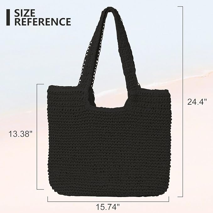 GOLDTIMO Beach Bags for Women - Summer Soft Large Woven Shoulder Purse Handbag, Beach Tote Straw Bag for Summer Vacation