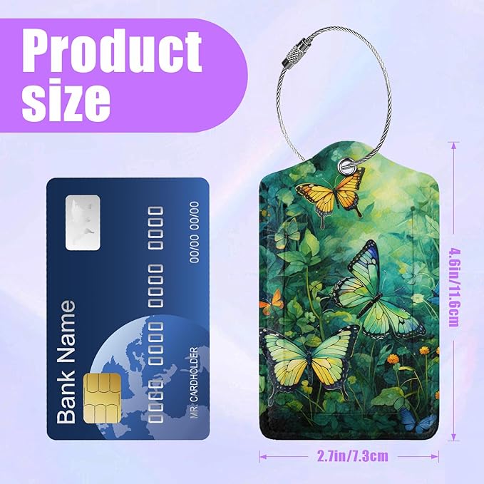 3 Pack Colorful Butterfly Leaves Luggage Tags for Suitcase Flowers PU Leather Travel Luggage Tag Privacy Cover ID Label for Women Men Baggage Backpack Handbag School Bag