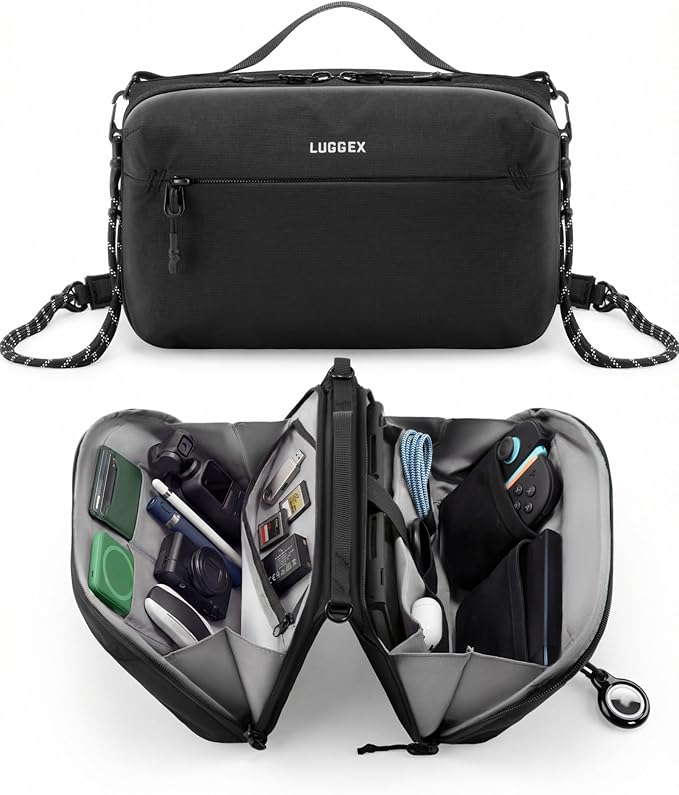 LUGGEX Large All-in-One Tech Pouch, CBX01 Cable Organizer Bag with Removable Strap, Double Accessories Bag & Water Resistant for Kindle, Chargers, Cord