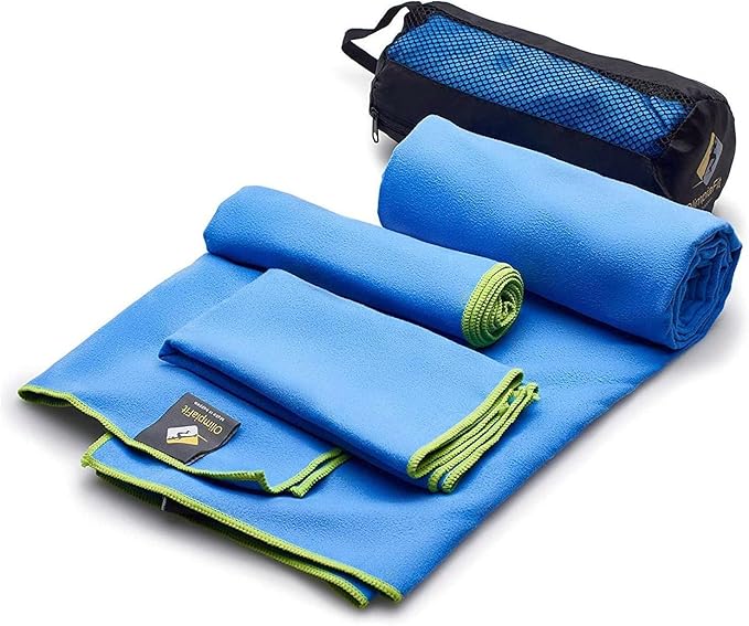OlimpiaFit Quick Dry Towel - 3 Size Pack of Lightweight Microfiber Travel Towels w/Bag - Fast Drying Towel Set for Camping, Beach, Gym, Backpacking, Sports, Yoga & Swim Use