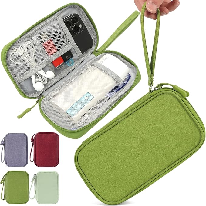 CAAORDKSO Electronics Organizer Travel Case, Travel Cable Organizer Bag Pouch Electronic Accessories Carry Case Waterproof Electronic Bag for Cable, Cord, Charger, Power Bank, Earphone (Green)