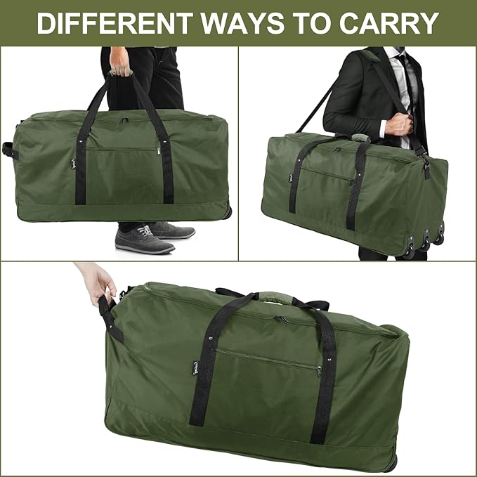 Finnhomy 120L Foldable Rolling Duffel Bag with 3 Wheels, Light Weight Travel Duffel bag with Large Loading Capacity, 32'' Rolling Duffel bag with Shoulder Strap