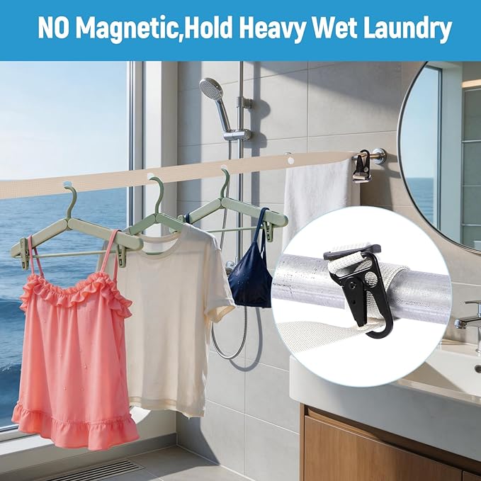 Caudblor Magnetic Clothesline for Cruise Ship Cabin Essentials, 13ft Retractable Travel Clothes Line with Clips Windproof Holes，Portable Laundry Drying Lines for Must Haves 2026 Hotel, RV, Indoor