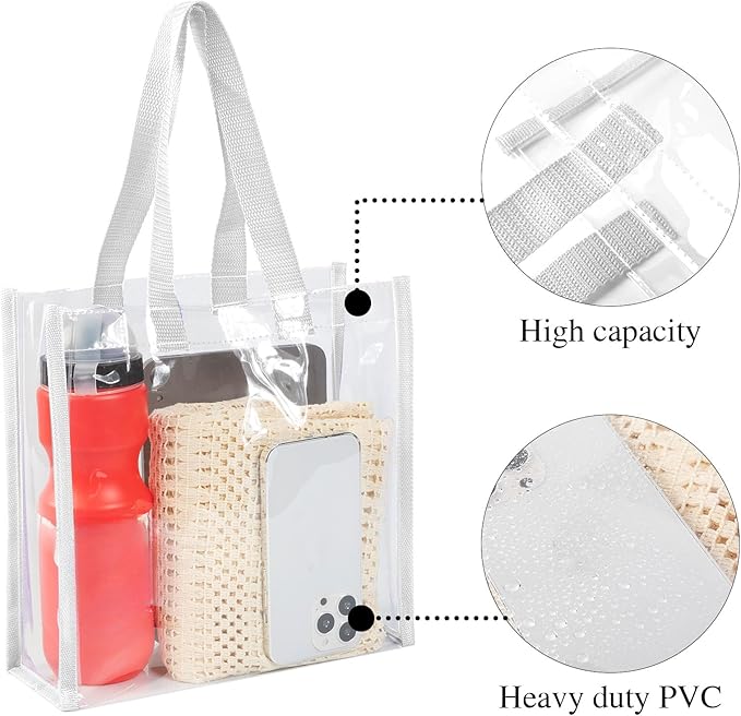 Eccliy 30 Pack 12x12x6 Inch Clear Tote Bag Stadium Approved Bulk Plastic Beach Tote Gift Bag with Handle for Gym Sports | 30 Pack, 12x12x6 Inch, Stadium Approved, Bulk, with Handle, Tote Gift Bag