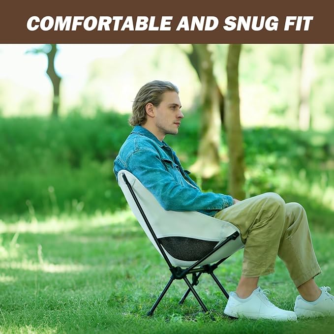 Wind Tour Portable Camping Chair Lightweight Foldable Outdoor Chair for Hiking Camp Backpacking Lawn Beach Fishing Picnic with Carry Bag (Off White)